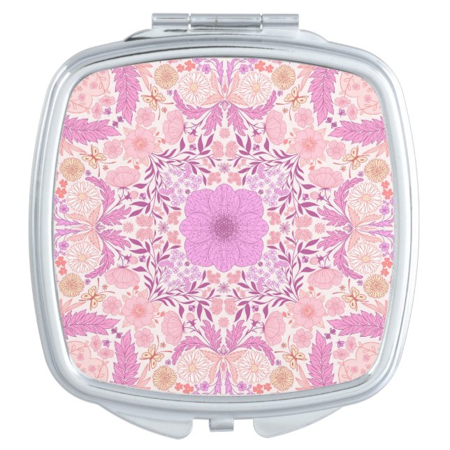 Retro garden florals  in pink compact mirror (Front)