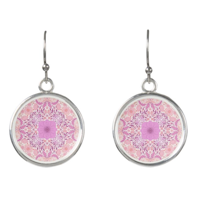 Retro garden florals  in pink earrings (Front)