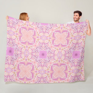 Retro garden florals in pink fleece blanket