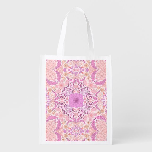 Retro garden florals  in pink grocery bag (Front)