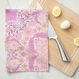 Retro garden florals  in pink kitchen towel