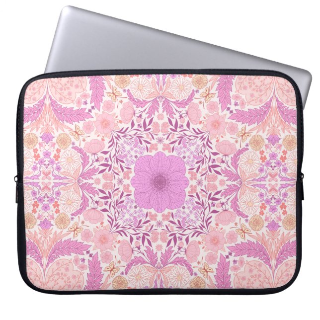 Retro garden florals  in pink laptop sleeve (Front)
