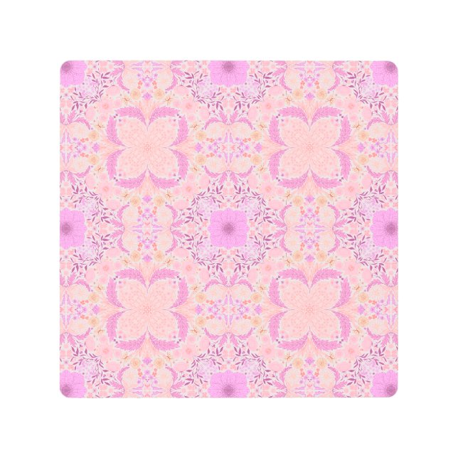 Retro garden florals  in pink metal print (Front)