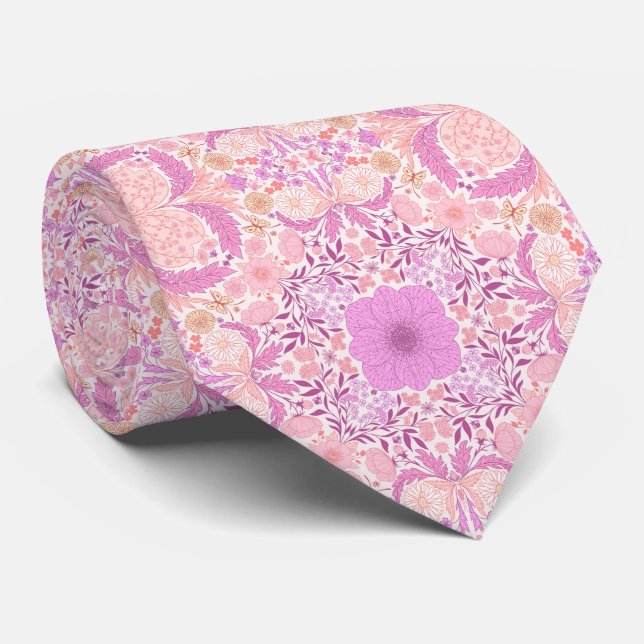Retro garden florals  in pink neck tie (Rolled)
