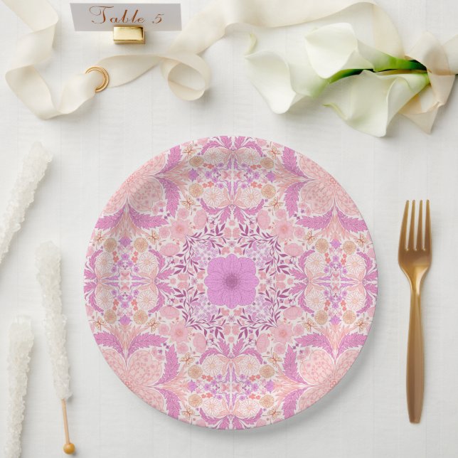 Retro garden florals  in pink paper plates (Wedding)