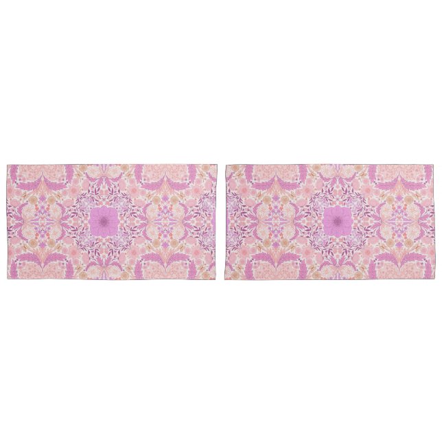 Retro garden florals  in pink pillow case (Front-Set)