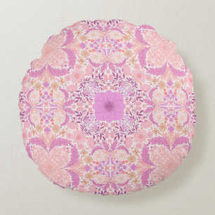 Retro garden florals  in pink round pillow