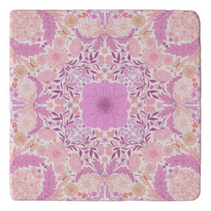 Retro garden florals  in pink trivet