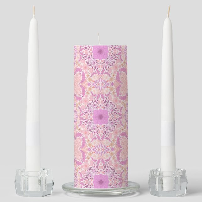 Retro garden florals  in pink unity candle set (Front)