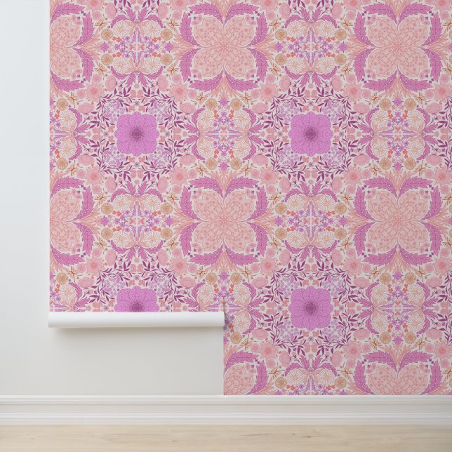 Retro garden florals  in pink wallpaper  (Application)