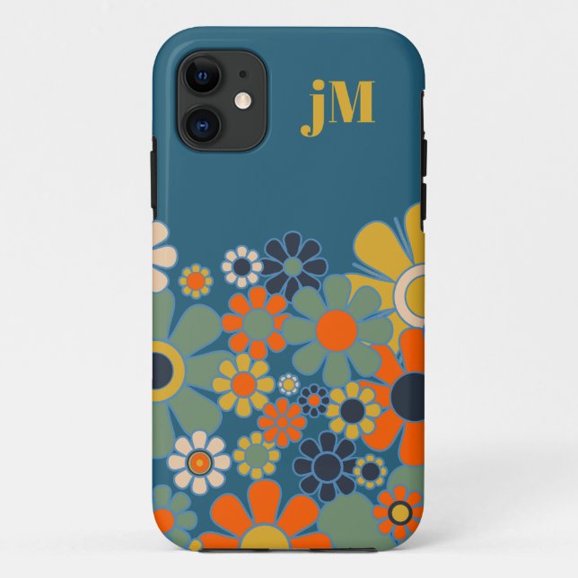 Retro Garden Flower Pattern with Initials Case-Mate iPhone Case (Back)