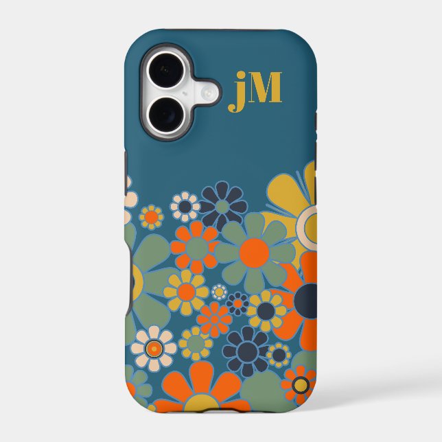 Retro Garden Flower Pattern with Initials Iphone Case (Back)