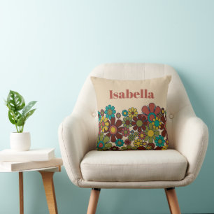 Retro Garden Flower Personalized Vintage Floral Throw Pillow