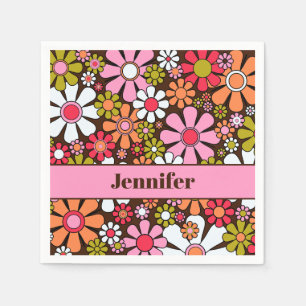 Retro Garden Flowers 60s 70s Aesthetic Floral Name Napkins