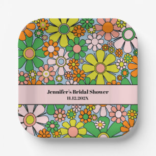 Retro Garden Flowers 60s 70s Boho Floral Pattern Paper Plates