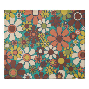Retro Garden Flowers 60s 70s Floral Pattern Duvet Cover