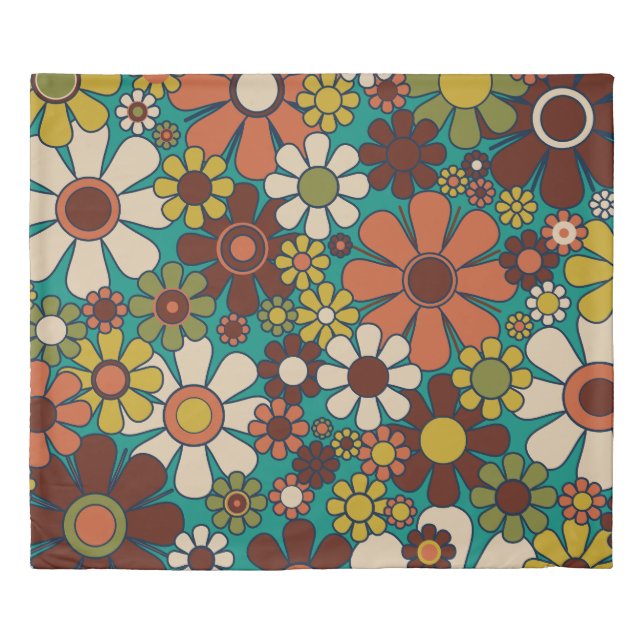 Retro Garden Flowers 60s 70s Floral Pattern Duvet Cover (Front)