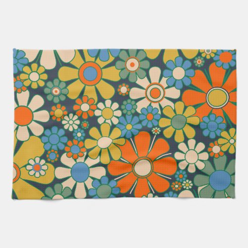 Retro Garden Flowers 60s 70s Floral Pattern Kitchen Towel