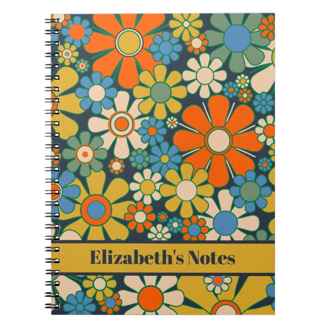 Retro Garden Flowers 60s 70s Floral Pattern Notebook (Front)