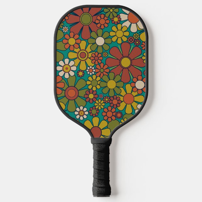 Retro Garden Flowers 60s 70s Floral Pattern Pickleball Paddle (Front)
