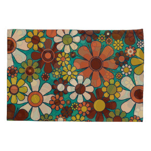 Retro Garden Flowers 60s 70s Floral Pattern Pillow Case