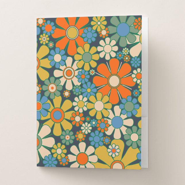 Retro Garden Flowers 60s 70s Floral Pattern Pocket Folder (Front)