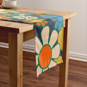 Retro Garden Flowers 60s 70s Floral Pattern Short Table Runner