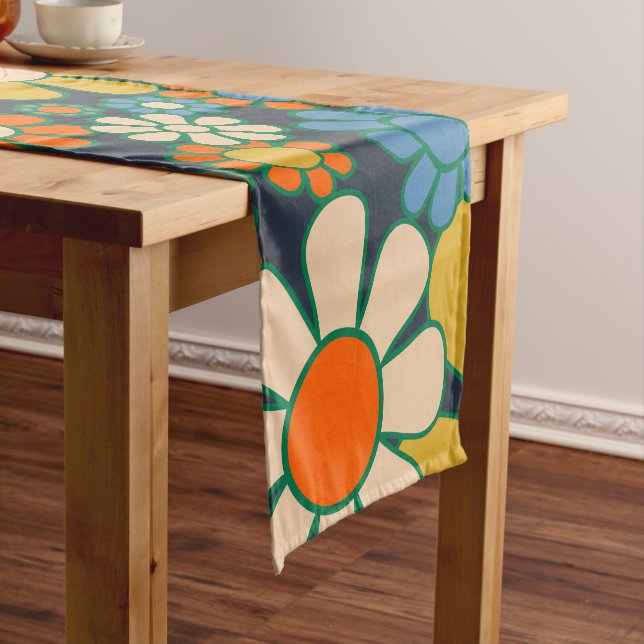 Retro Garden Flowers 60s 70s Floral Pattern Short Table Runner (In Situ)