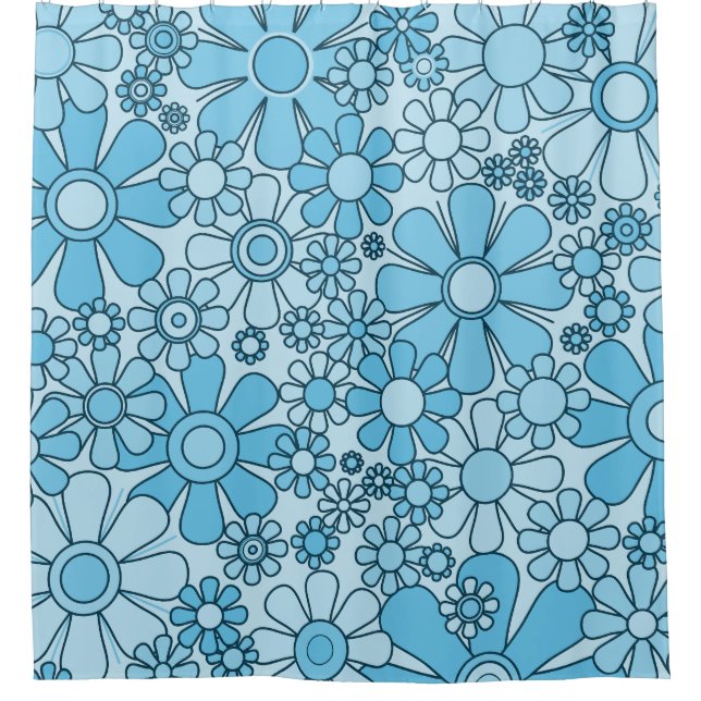 Retro Garden Flowers 60s 70s Floral Pattern Shower Curtain (Front)