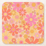 Retro Garden Flowers 60s 70s Floral Pattern Square Paper Coaster<br><div class="desc">Retro Garden Flowers 60s 70s Floral Pattern in Muted Orange Pink Yellow Apricot. Pretty,  vintage aesthetic flowers with a nostalgic 1960s 1970s hippie flower power vibe. By Kierkegaard Design Studio.</div>