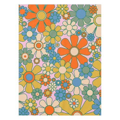 Retro Garden Flowers 60s 70s Floral Pattern Tablecloth