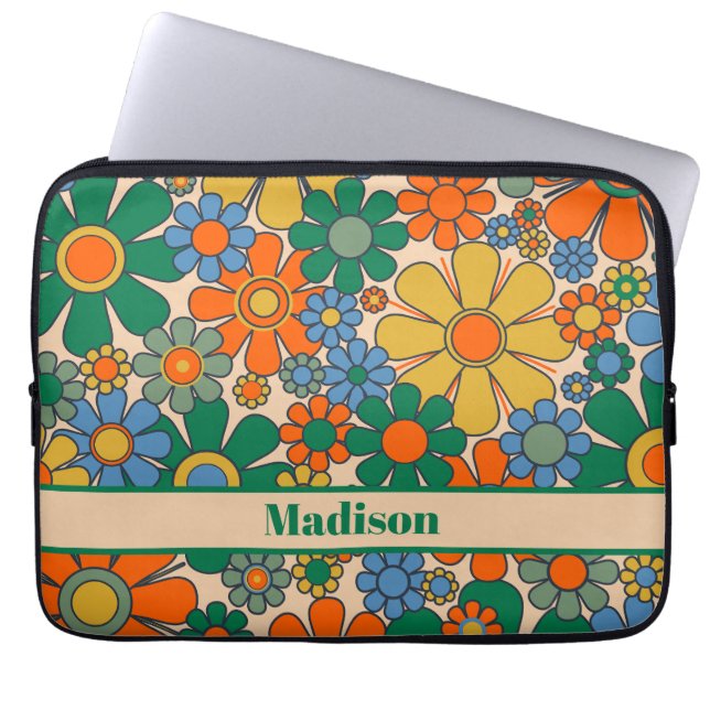 Retro Garden Flowers 60s 70s Floral Personalized Laptop Sleeve (Front)