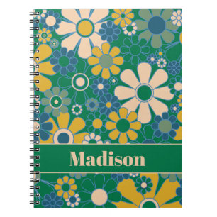 Retro Garden Flowers 60s 70s Floral Personalized Notebook