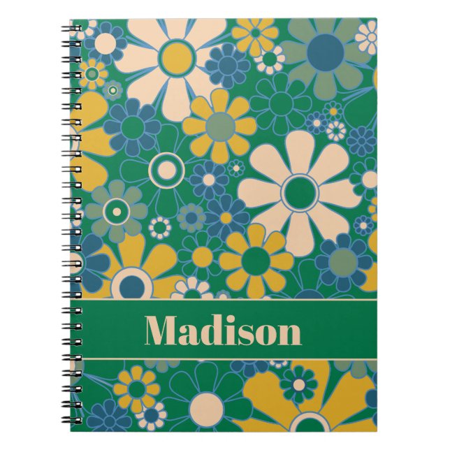 Retro Garden Flowers 60s 70s Floral Personalized Notebook (Front)