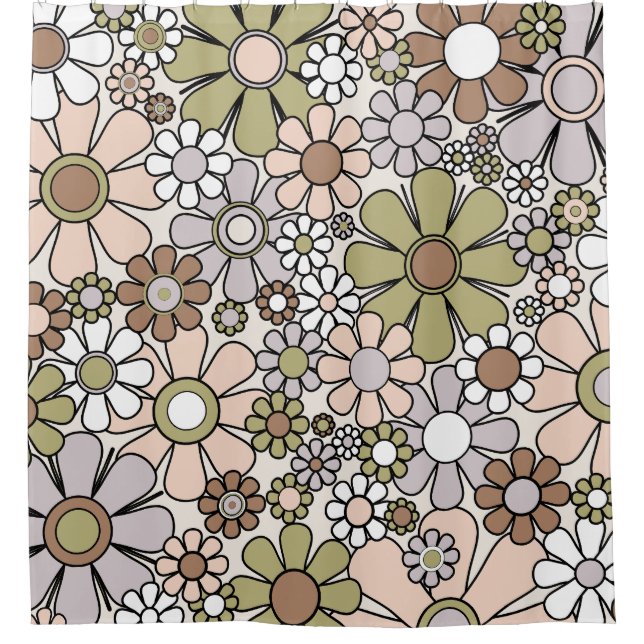 Retro Garden Flowers 60s 70s Muted Spring Floral Shower Curtain (Front)