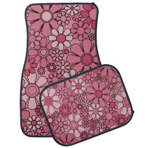 Retro Garden Flowers 60s 70s Pattern Magenta Pink Car Floor Mat