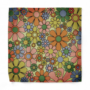 Retro Garden Flowers 60s 70s Spring Floral Pattern Bandana