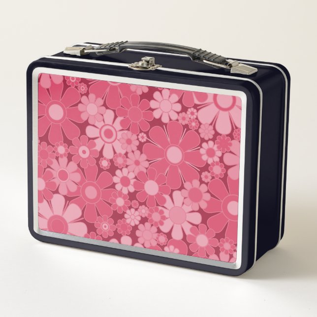 Retro Garden Flowers 60s 70s Y2K Floral Pattern Metal Lunch Box (Front)