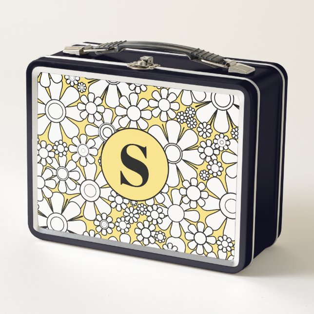 Retro Garden Flowers 60s Retro Floral Yellow Metal Lunch Box (Front)