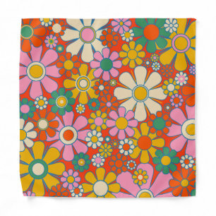 Retro Garden Flowers Colorful 60s 70s Floral Bandana