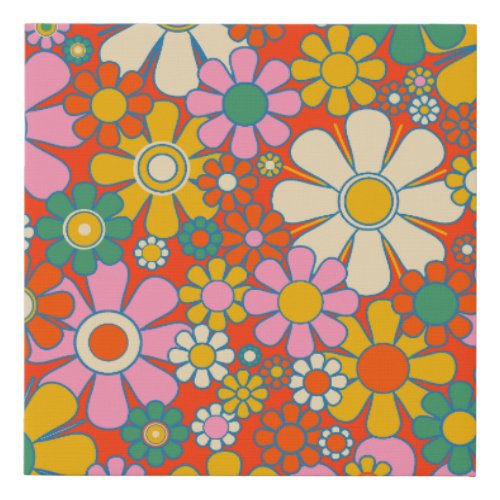  Retro Garden Flowers Colorful 60s 70s Floral Faux Canvas Print