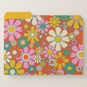 Retro Garden Flowers Colorful 60s 70s Floral File Folder