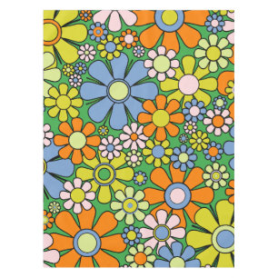 Retro Garden Flowers Groovy 60s 70s Colorful Tablecloth