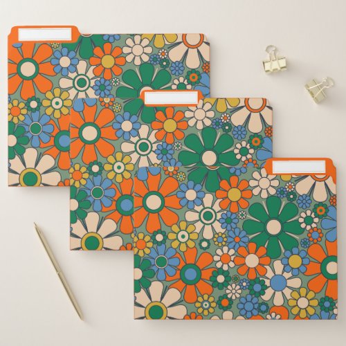 Retro Garden Flowers Groovy 60s 70s Floral Pattern File Folder