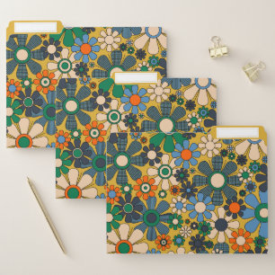 Retro Garden Flowers Groovy 60s 70s Floral Pattern File Folder