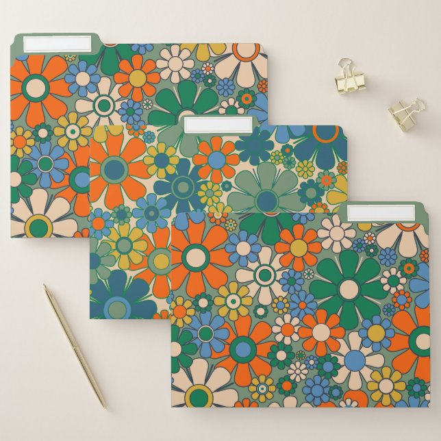 Retro Garden Flowers Groovy 60s 70s Floral Pattern File Folder (Set)