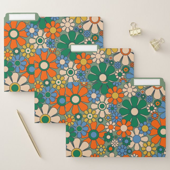 Retro Garden Flowers Groovy 60s 70s Floral Pattern File Folder (Set)