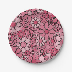 Retro Garden Flowers Groovy 60s 70s Floral Pattern Paper Plates