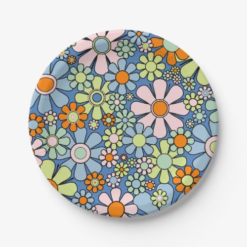 Retro Garden Flowers Groovy 60s 70s Spring Floral  Paper Plates