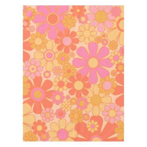 Retro Garden Flowers Groovy Floral Pink Yellow  Tablecloth